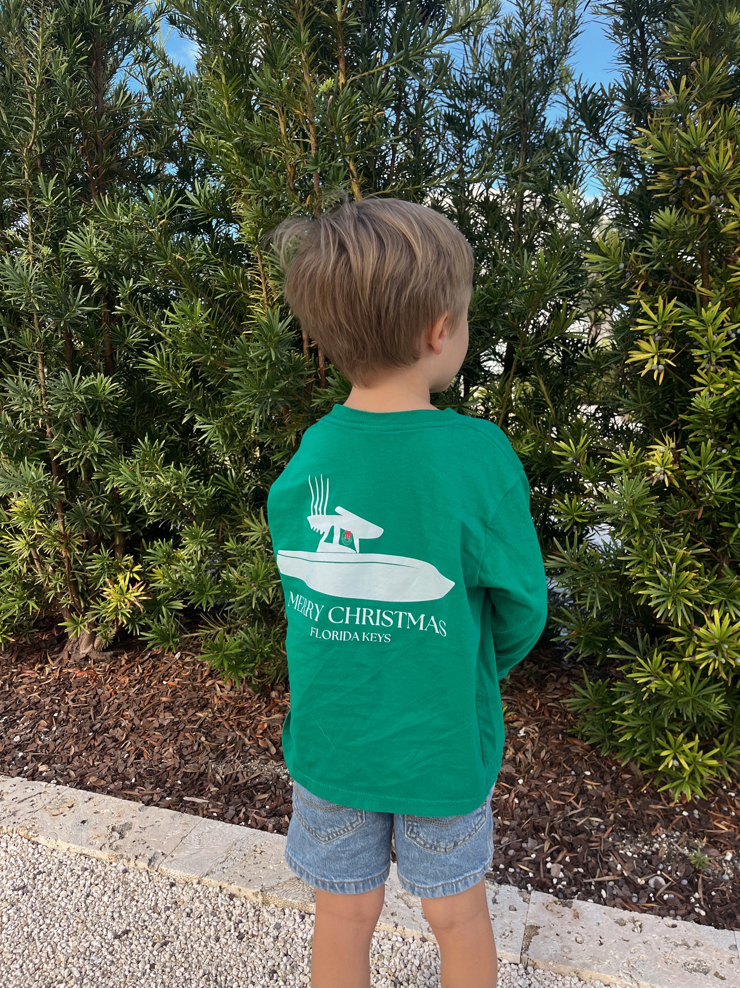 Kids Christmas Wreath Boat Long Sleeve Tee