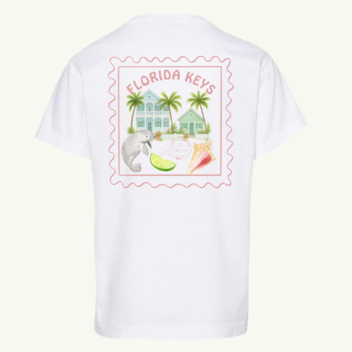 White t-shirt with Florida Keys graphic on a white background