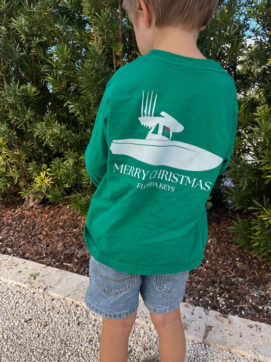 Kids Christmas Wreath Boat Long Sleeve Tee