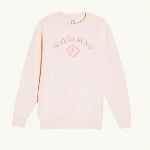 Pink sweatshirt with 'Florida Keys' and a shell design on a white background