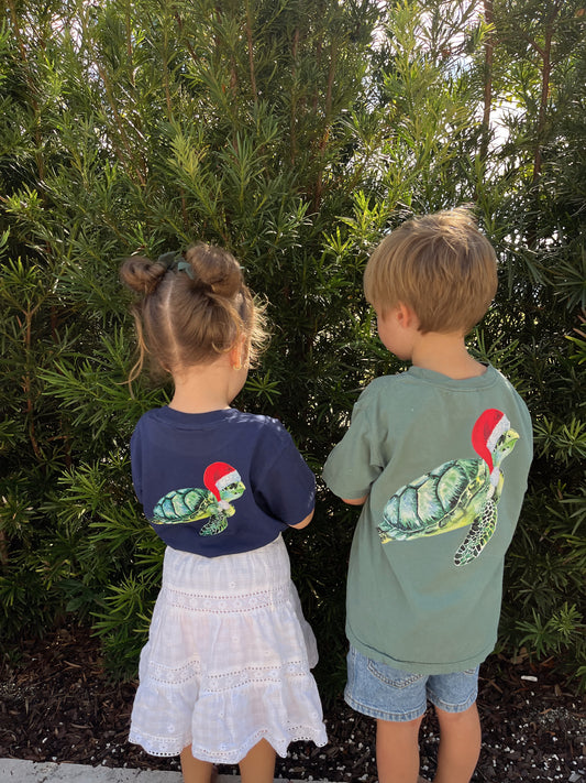 Kids Sea Turtle Santa Hat Tee